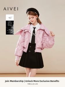 AIVEI | Young-looking Large Collar Silhouette Fitting Diamond Pattern Down Jacket
