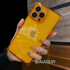 Square Orange Silicone Phone Case for Apple 15Plus Compatible with iPhone 13 pro Max Protective Cover for Women Red Color