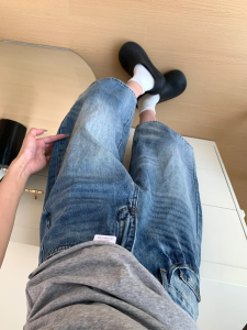 Quần Short Denim Cạp Cao Rộng Rãi Phong Cách Mỹ Cho Nữ Mùa Hè Mới Thiết Kế Cảm Giác Rơi Quần Ống Rộng Bảy Điểm Thời Trang