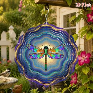CIFbuy | 3D Colorful Dragonfly Starry Sky Wind Spinner - 10 Inch Metal Art with 360 Swivel Hook for Garden Patio Indoor Outdoor Gift