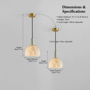 Luxury Alabaster Marble Pendant Light Spanish Style Brass Finish 20cm Adjustable Height E27 Warm LED Hanging Lamp for Bedroom Dining Room Kitchen Home