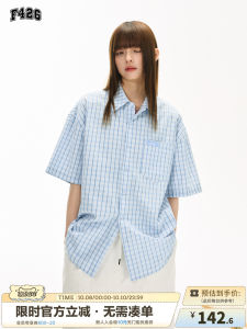F426 Store Summer New Casual Versatile Salt Shrink Texture Stripe Short Sleeve Shirt Youth Vitality Checkered Pattern Regular Length