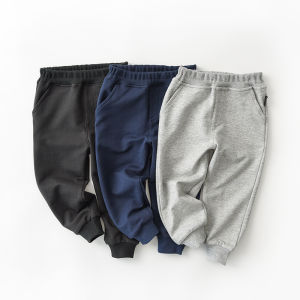 Pure Cotton Thin Fleece Sports Pants Long Trousers for Boys And Girls Drawstring Cuff Spring Autumn Wear Childrens Clothing