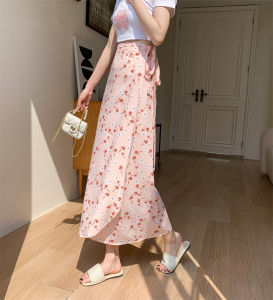 Bohemian Floral Print One-Piece Beach Skirt for Women Summer Asymmetrical Knot Waist Long A-Line Skirt Natural Waist Style