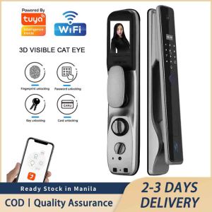 YJT auto smart lock with 3D face unlock camera wifi tuya smart door lock main door fingerprint door lock safety electronic lock main door with password key IC card app remote unlock for Home office right & left open door
