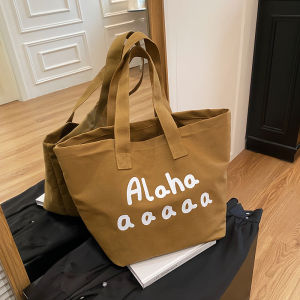 Casual Canvas Tote Bag Womens Fashionable Letter College Style Shopping Bag Large Capacity Leisure Handbag Pure E-commerce