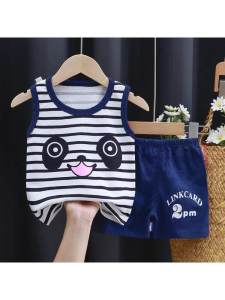 Pure Cotton Summer Thin Sleeveless Vest And Pants Set for Children Baby Boys And Girls Comfortable Breathable Clothing