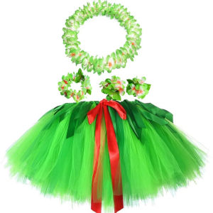 Little girls green floral Hawaiian tutu skirt set kids hula party midi skirt ballet princess tutu skirt Halloween skirt