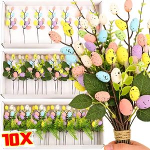 10/1Pcs Artificial Egg Flower Branch Easter Decoration Foam Eggs Branches Easter Party Home Tabletop Vase Fake Plant Ornament