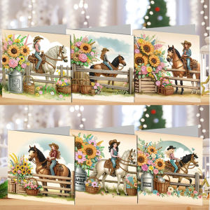 6 pieces/set DIY Diamond Art painting greeting card Beauty and Horse pattern craft Diamond Art birthday greeting card Message