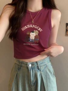 Áo Ba Lỗ Không Tay Ôm Vừa Vặn Mùa Hè Thời Trang Đỏ Rượu Vang Cho Nữ Áo Khoác Ngoài Ngắn Không Tay Màu Trắng Gợi Cảm