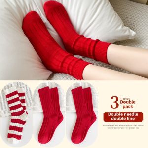 Red Cotton Blend Socks Non-Cotton Mens Mid-Calf Winter Warm Personality Letter Pattern Home Comfortable Gifts for Men And Women