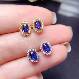 925 Sterling Silver Natural Sri Lankan Sapphire Stud Earrings Natural Gemstone with Certificaate Genuine