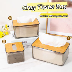 LoviRa Tissue Box Gray Transparent Nordic Style Paper Roll Box Desktop Storage Box S/M/L