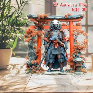 Japanese Samurai Plaque Vibrant Orange Leaf 2D Acrylic Decorative Tabletop Piece for Home Bookshelf Decoration