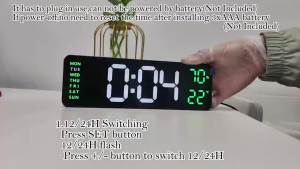 9 Inch Large Digital Wall Clock USB Powered TEMP Humidity Week Auto Dimmer DST Table Clock 12/24H Electronic LED Alarm Clock