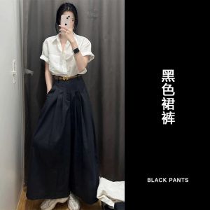 Mori Mystery Fashion Two-Piece Set For Women Summer Large Size Plus Slim Short Sleeve Top High Waist Wide Leg Pants