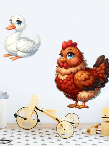สติ๊กเกอร์ตกแต่งผนังกระต่ายน่ารักสำหรับห้องนอนและห้องนั่งเล่น ติดได้ด้วยตัวเอง กันน้ำ ป้องกันรอยยุ่ง ดีไซน์การ์ตูน ลายไข่ไก่และเป็ด