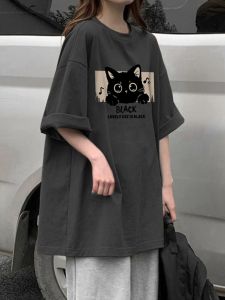 American Style Pure Cotton Short Sleeve T-Shirt Womens Harajuku Loose Half Sleeve Top Shoulder Width Regular Length Basic Fit