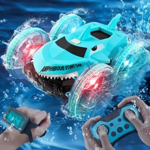 Rc Car Amphibious Vehicle Gesture Sensing Double-Sided Stunt Shark Amphibious Remote Control Cars with Light Toys for Boys Gifts