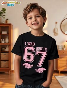 Hasbro | Viral I Was 6 Now Im 7 Digital Pattern Childrens T-shirt Black Printed Birthday Fashion Casual T-shirt Clothes Family Matching