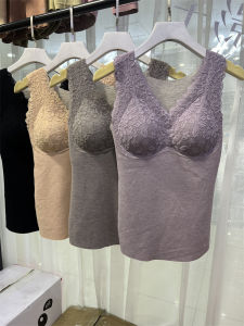 B4182 Cashmere Mulberry Silk Heattech Vest with Chest Pad Bra Female Silm Bottoming Shirt Self-Heating Lace V-neck