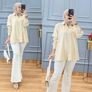 Kemeja Puspa atasan wanita polos Shakila Premium  model Kancing Double Ld 124 cm    Ld 124 cm Pj 70 cm Matt : Polo Linen Premium  Busui Friendly