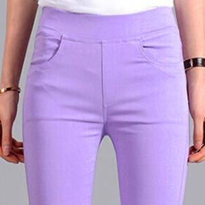 High Waist Slim Fit Pencil Pants Candy Color plus Size Womens Bottoming Trousers Elastic Student Ankle Length Summer Pants