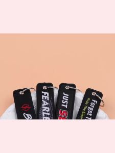 1Pcs "PULL TO EJECT" Quotes Series Embroidered Keys Tag Keychains for Women Keyring Car Keys Fashion Jewelry Accessories Gifts