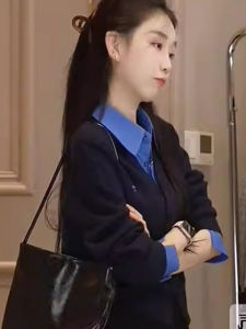 Patchwork Fake Two-Piece Korean Style Fashion Preppy Style Elegant Chic Long Sleeve Sweater Coat Casual Tops Knitting Cardigan