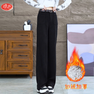 กางเกงขายาวทรงตรงเอวสูง ทรงหลวม กางเกงขายาวทรงหลวมสำหรับฤดูใบไม้ร่วงและฤดูหนาว เอวยางยืด ทรงหลวม สไตล์เกาหลี ผ้าโพลีเอสเตอร์ ขายาว