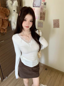 เสื้อยืดคอกลมแขนยาวทรงสลิมฟิตสำหรับผู้หญิงในฤดูใบไม้ผลิและฤดูใบไม้ร่วง เสื้อเชิ้ตทรงเข้ารูปแบบลำลอง ทรงเข้ารูป แขนยาว คอกลม เสื้อเชิ้ตผู้หญิง