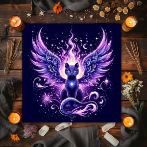 VIKAMA Đầy Màu Sắc Bầu Trời Đầy Sao Cánh Mèo Tarot Khăn Trải Bàn Bí Ẩn Bói Toán Vải Bàn Thờ Cho Trang Trí Tâm Linh Chống Thấm Nước Có Thể Giặt Bằng Máy Vuông Polyester