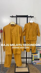 BAJU MELAYU SEMPURNA 2026 SLIM FIT COTTON YELLOW MUSTARD SEPASANG DEWASA & BUDAK - BAJU RAYA ( C003BM ) BMC