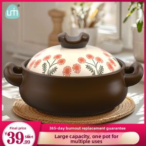 High Temperature Resistant Ceramic Sand Pot Dry Burning No Crack Bull Horn Soup Pot for Commercial Use Gas Stove Head Clay Pot