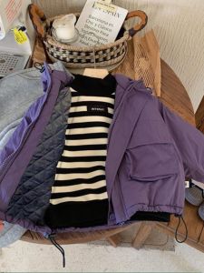 Thickened Hooded Jacket for Boys Kids Winter New Style Pure Color Korean Style Children Baby Fashionable Bread Clothes Trendy
