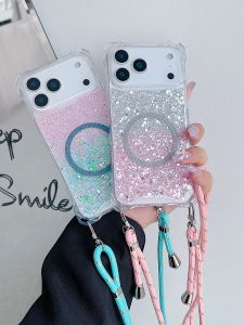 Drip Glue Sparkle Magnetic Phone Case for 17Pro Max Four Corner Hole New iPhone 15Pro High End 13Pro Anti Fall 12 Protective Cover 11Pro Max Full Cover 16PM Couple 15
