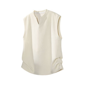 American Style White Sleeveless Vest Mens Handsome Summer Ice Silk Cool Feeling Quick Dry V-neck T-shirt Outdoor Fitness Sport Tank Top