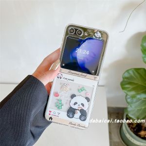 Fun and Cute Bamboo Panda for Samsung Galaxy Zflip5 Phone Case Sumsung Flip6 Foldable Screen Zflip4/3 Generation Young Adult Heart Cartoon Carrying Strap Niche Style Personality Couple Male