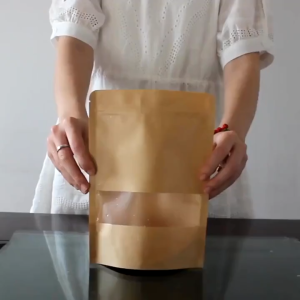 ถุงขนมคุณภาพสูง Brown Kraft หน้าต่างใส ติดตั้งได้ ป้องกันฝุ่น กันน้ำ 10-30 ซม. 50 ใบ