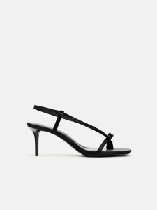 Giày Cao Gót Hở Mũi Gợi Cảm ZABA TANA 2025 Mùa Xuân Hè Mới Cho Nữ Màu Đen Thắt Nút Bướm Gót Mỏng Giày Cao Gót Bằng Da Tổng Hợp