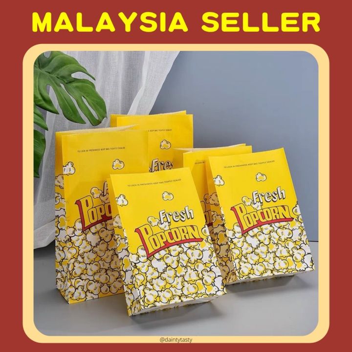 [Dainty Tasty] 50Pcs Popcorn Packaging Paper Bag 爆米花牛皮纸包装袋子自封专用防潮袋 ...