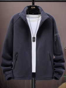 ROMON | Lormen Fleece Jacket Mens Casual Thick Warm Stand Collar Sweatshirt Outerwear Polyester Fiber Long Sleeve Zipper Closure