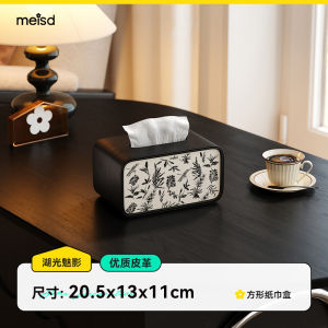 Meisda Retro Pattern Tissue Box Home Use Vintage Black White Luxury Feelings Living Room Desktop Tissue Box Rectangular Leather
