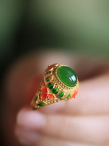 Natural Turquoise Silver Gold-Plated Enamel Ring for Women Original Design High-End Feeling Fresh Outlined Jewelry Accessories