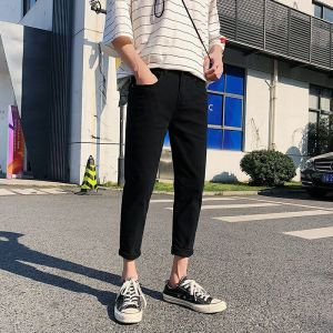 Black Denim Mens Ins Super Popular CEC Very Fairy Pants Mens Handsome Silm Skinny Jeans K-style Trendy Ankle Length Pants