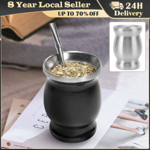 304 Stainless Steel Yerba Mate Cup Double Wall 8oz Argentine Yerba Mate Gourd With Bombillas and Cleaning Brush