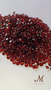 พลอยโกเมนแท้ เจียระไนเหลี่ยมเพชร สีแดง Natural Garnet กลม ก้นเพชร พลอยดิบ ไม่เผา ธรรมชาติแท้ 100%