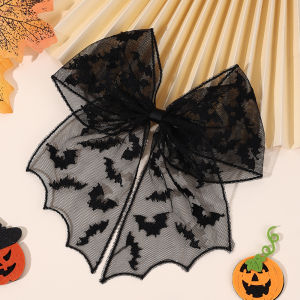 Halloween Bat Bow Hair Clips Bat Embroidery Lace Tulle Veil Gothic Hairpins Spooky Cosplay Hair Accessories For Women Girls