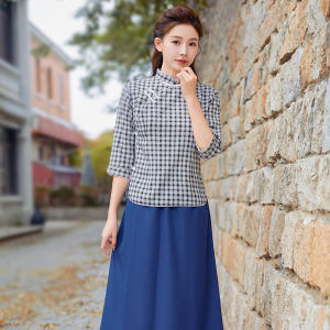 Retro May Fourth Student Uniform Womens Clothing Qing Dynasty Style Cheongsam Chorus Performance Suit Traditional Chinese Costume